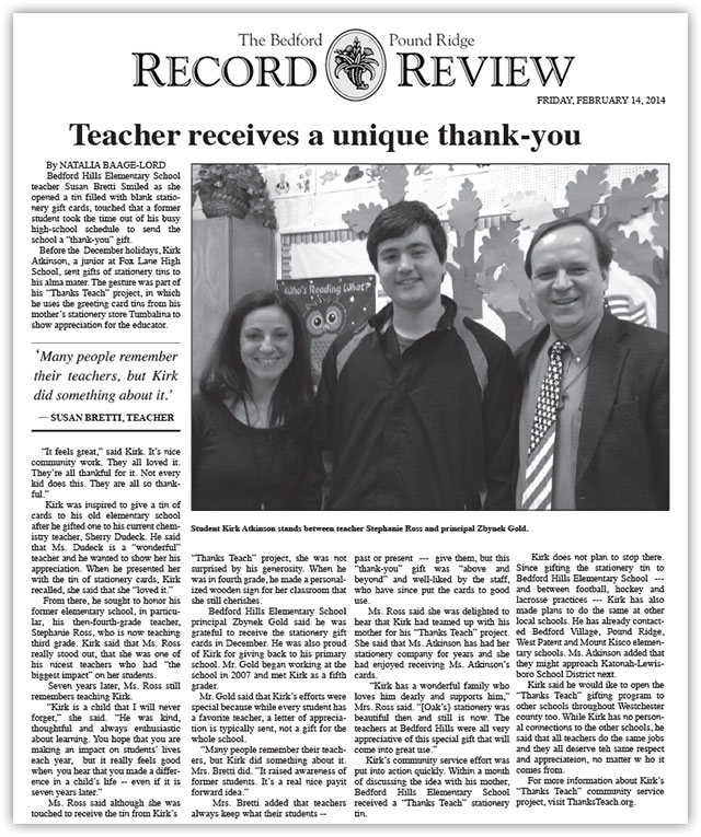 Article in The Record Review, February 14, 2014